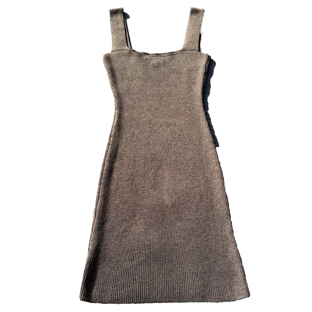 Miou Muse Ribbed Sweater Tank Dress S Brown Fitted Stretch